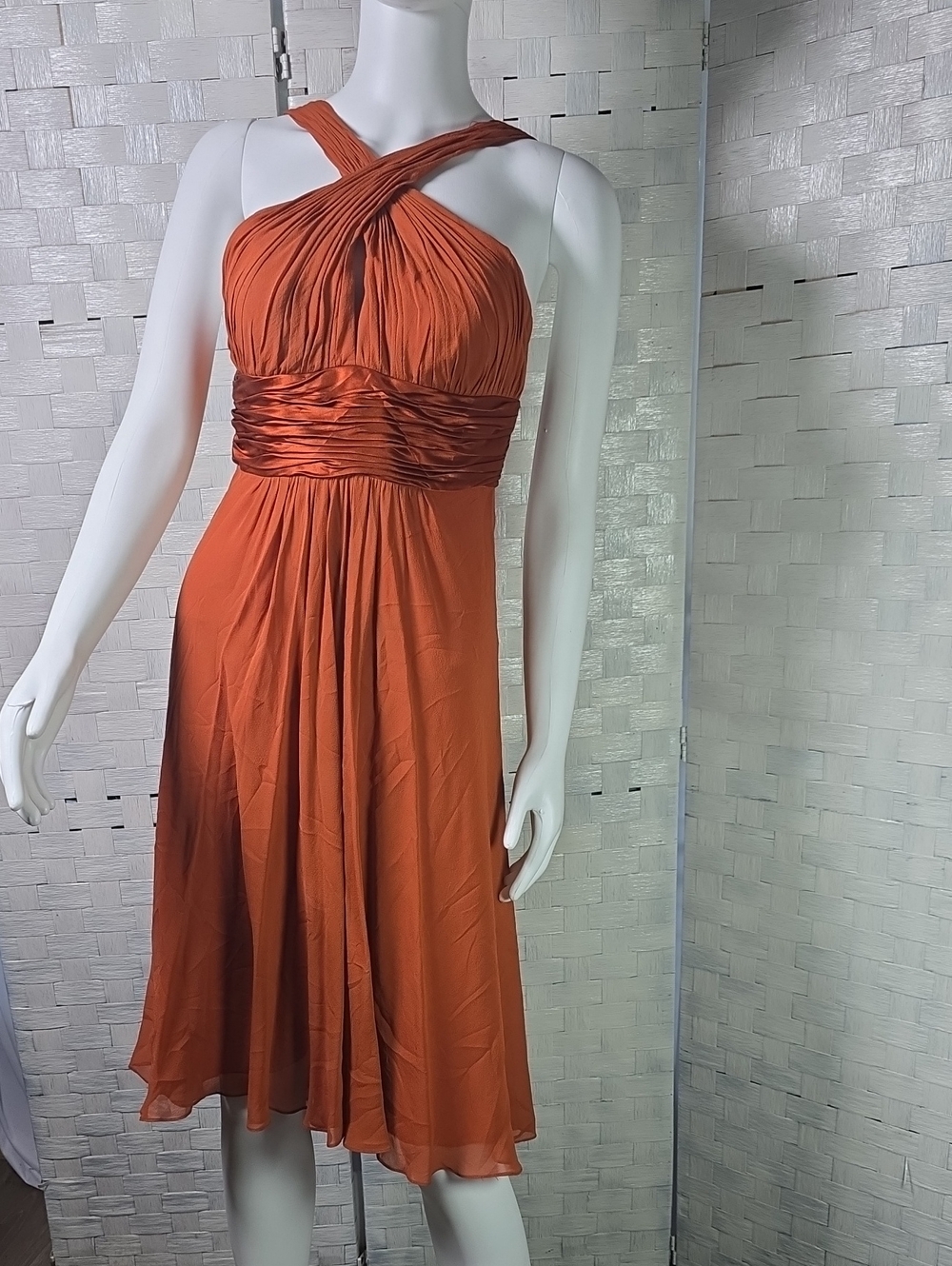Niteline One-Shoulder Rust Orange Midi Dress